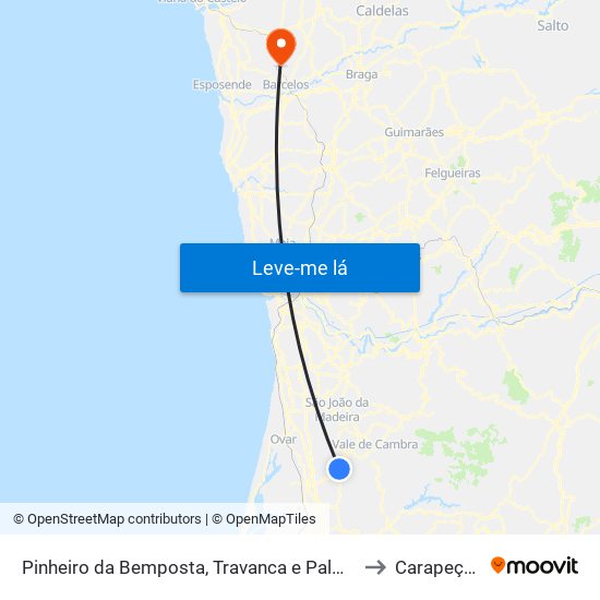 Pinheiro da Bemposta, Travanca e Palmaz to Carapeços map