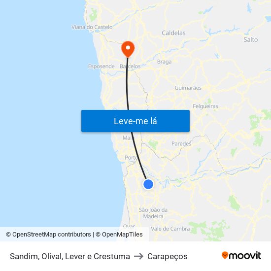 Sandim, Olival, Lever e Crestuma to Carapeços map