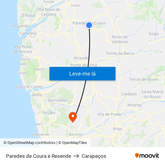 Paredes de Coura e Resende to Carapeços map