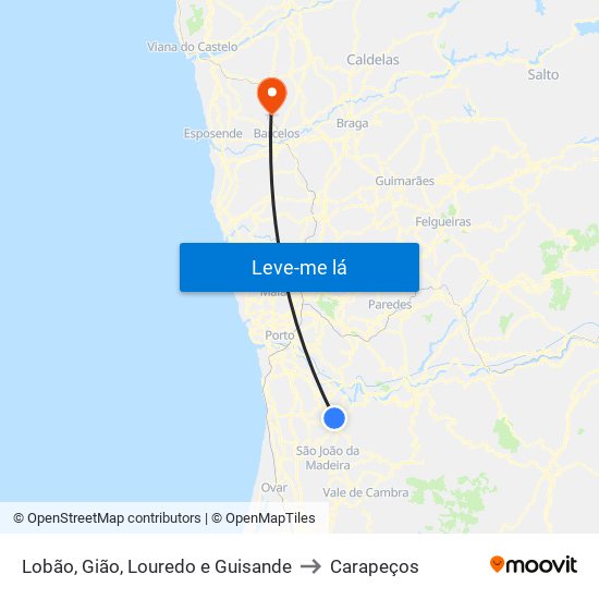 Lobão, Gião, Louredo e Guisande to Carapeços map