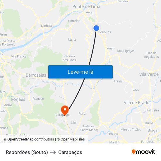 Rebordões (Souto) to Carapeços map