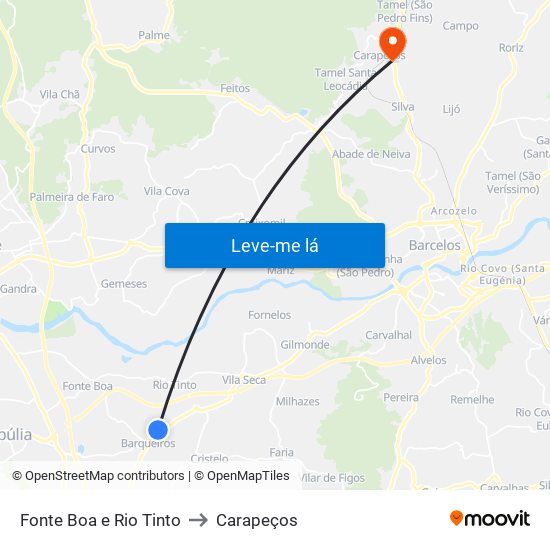 Fonte Boa e Rio Tinto to Carapeços map