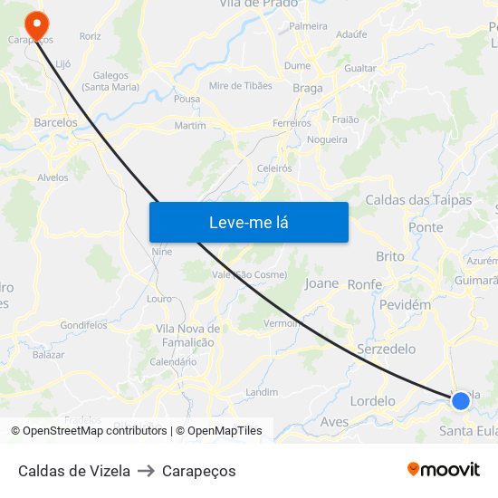 Caldas de Vizela to Carapeços map