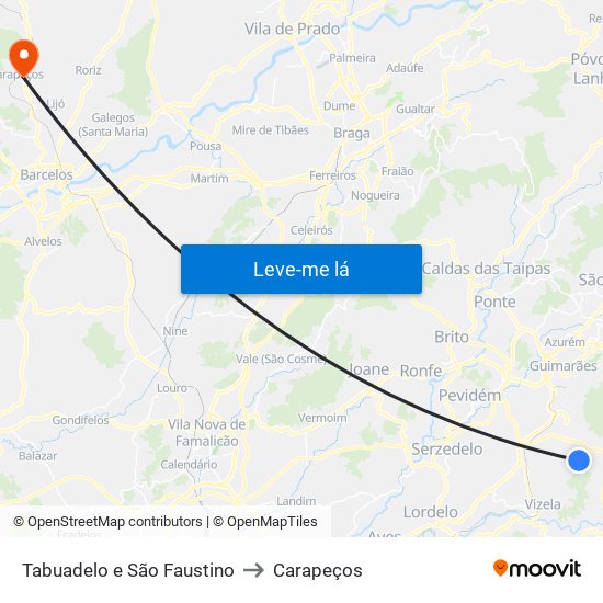 Tabuadelo e São Faustino to Carapeços map