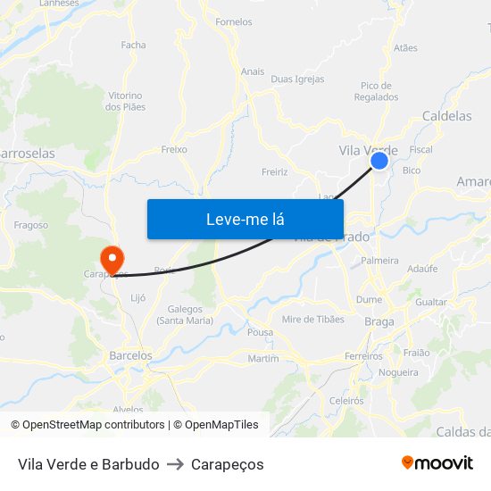 Vila Verde e Barbudo to Carapeços map