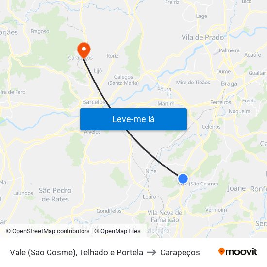 Vale (São Cosme), Telhado e Portela to Carapeços map