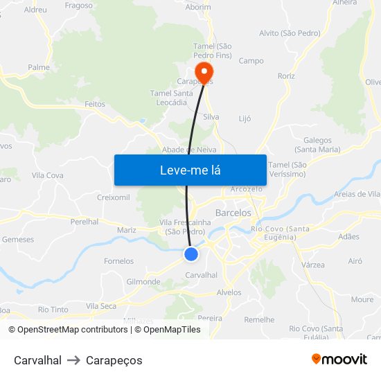 Carvalhal to Carapeços map