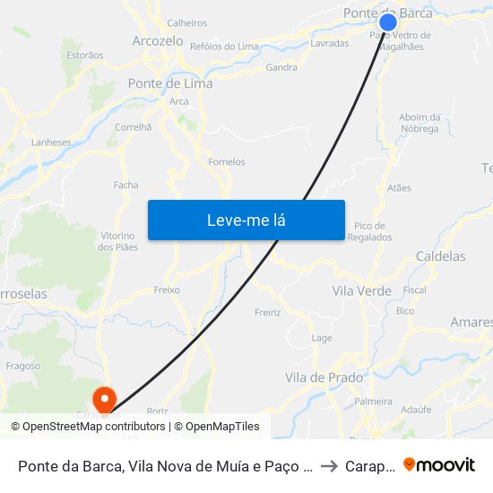 Ponte da Barca, Vila Nova de Muía e Paço Vedro de Magalhães to Carapeços map