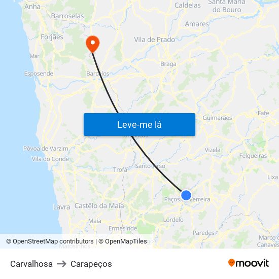 Carvalhosa to Carapeços map