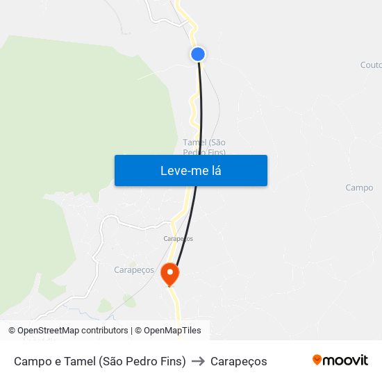 Campo e Tamel (São Pedro Fins) to Carapeços map