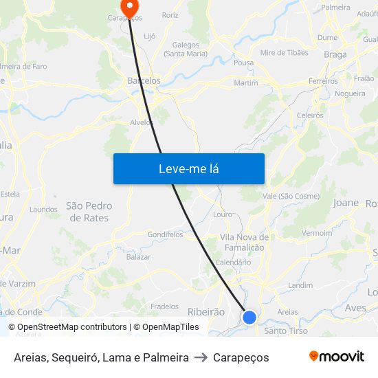 Areias, Sequeiró, Lama e Palmeira to Carapeços map