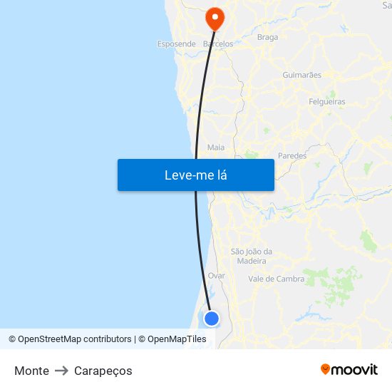 Monte to Carapeços map