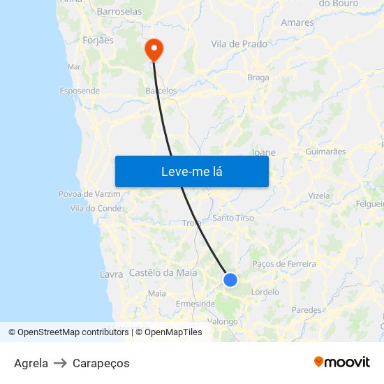 Agrela to Carapeços map