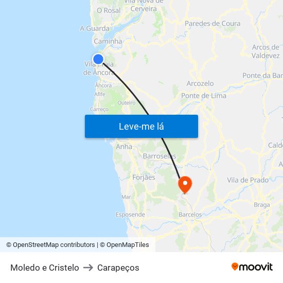 Moledo e Cristelo to Carapeços map
