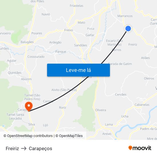 Freiriz to Carapeços map