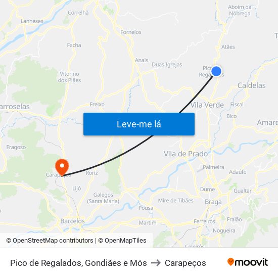 Pico de Regalados, Gondiães e Mós to Carapeços map