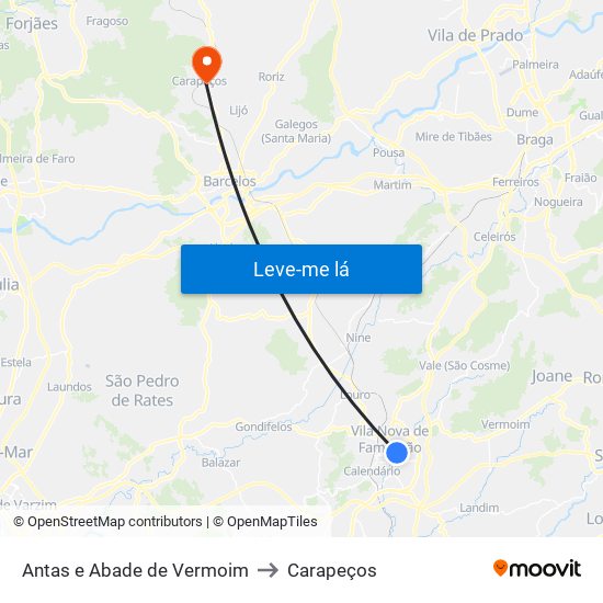 Antas e Abade de Vermoim to Carapeços map