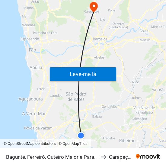 Bagunte, Ferreiró, Outeiro Maior e Parada to Carapeços map
