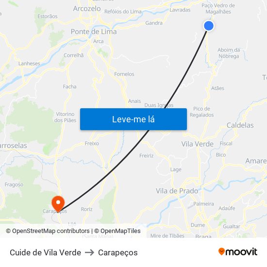 Cuide de Vila Verde to Carapeços map