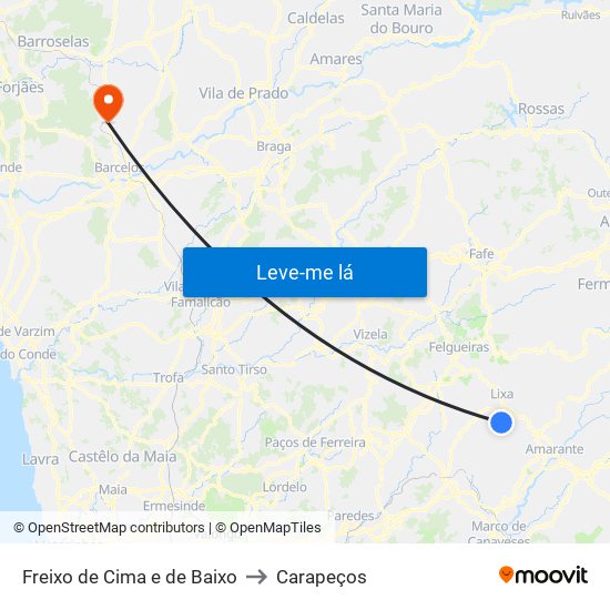 Freixo de Cima e de Baixo to Carapeços map