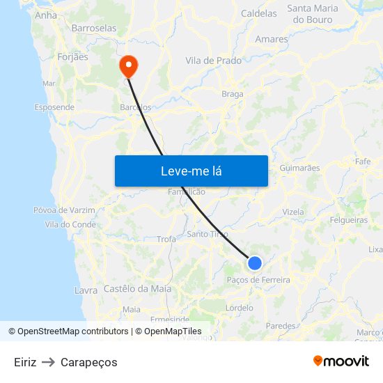 Eiriz to Carapeços map