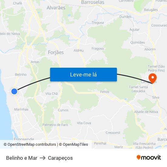 Belinho e Mar to Carapeços map