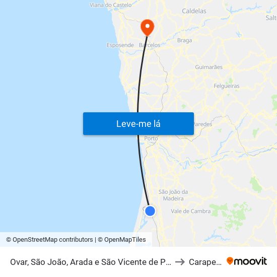 Ovar, São João, Arada e São Vicente de Pereira Jusã to Carapeços map