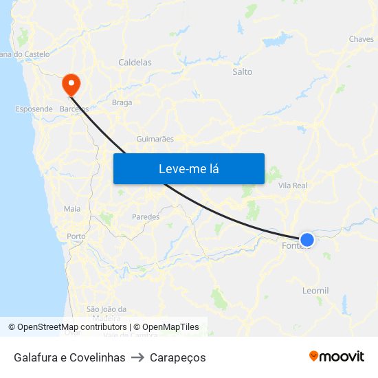 Galafura e Covelinhas to Carapeços map