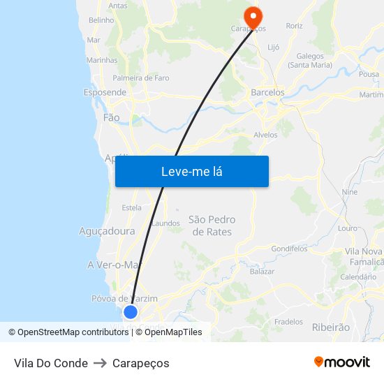 Vila Do Conde to Carapeços map