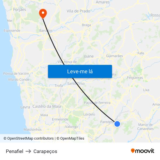 Penafiel to Carapeços map