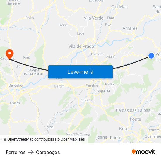 Ferreiros to Carapeços map