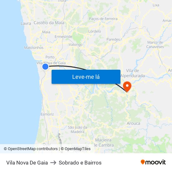 Vila Nova De Gaia to Sobrado e Bairros map