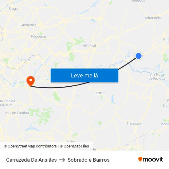 Carrazeda De Ansiães to Sobrado e Bairros map