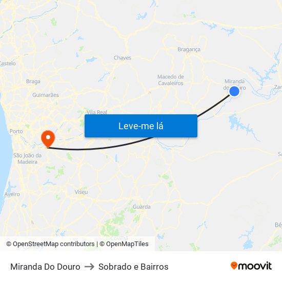 Miranda Do Douro to Sobrado e Bairros map