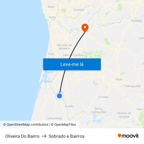 Oliveira Do Bairro to Sobrado e Bairros map