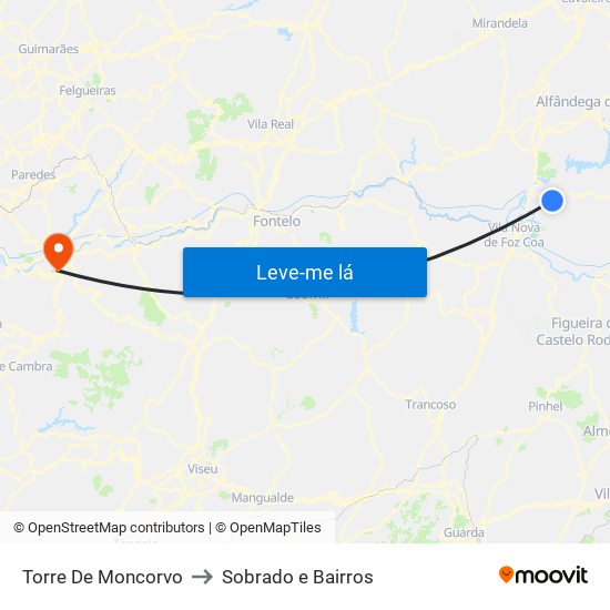 Torre De Moncorvo to Sobrado e Bairros map