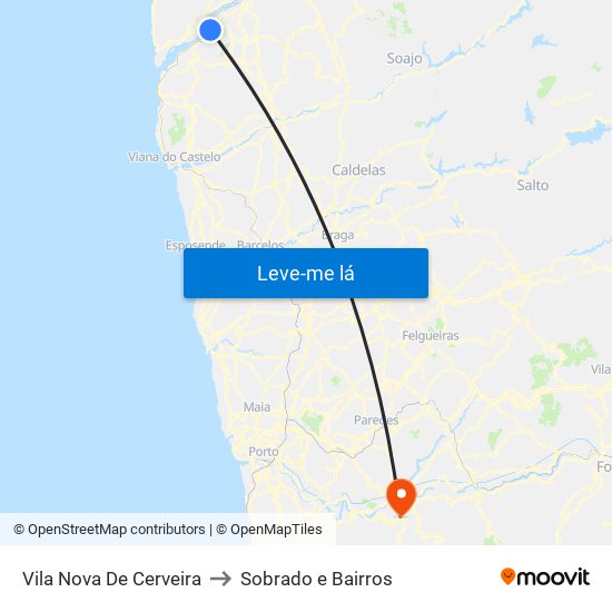 Vila Nova De Cerveira to Sobrado e Bairros map