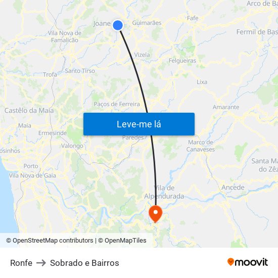 Ronfe to Sobrado e Bairros map