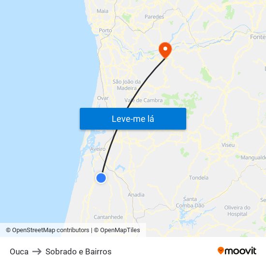 Ouca to Sobrado e Bairros map