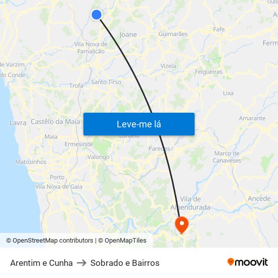 Arentim e Cunha to Sobrado e Bairros map