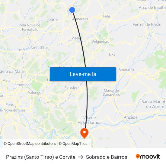Prazins (Santo Tirso) e Corvite to Sobrado e Bairros map