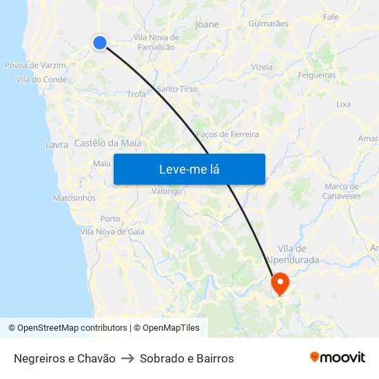 Negreiros e Chavão to Sobrado e Bairros map