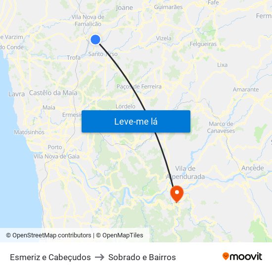 Esmeriz e Cabeçudos to Sobrado e Bairros map