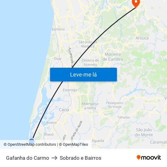 Gafanha do Carmo to Sobrado e Bairros map