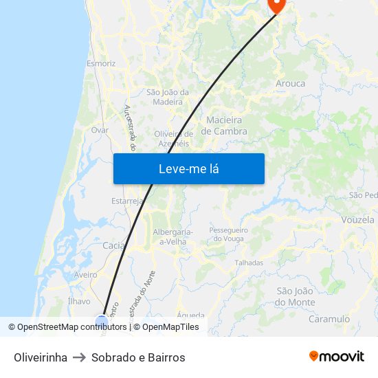 Oliveirinha to Sobrado e Bairros map