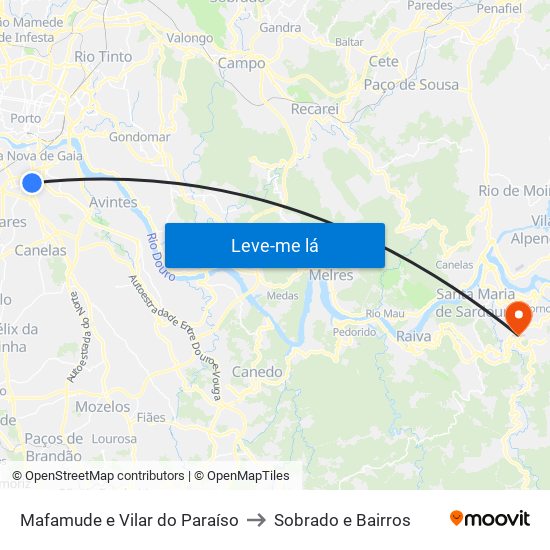 Mafamude e Vilar do Paraíso to Sobrado e Bairros map