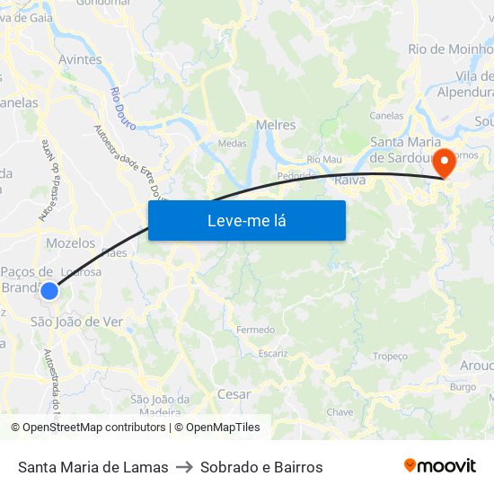 Santa Maria de Lamas to Sobrado e Bairros map