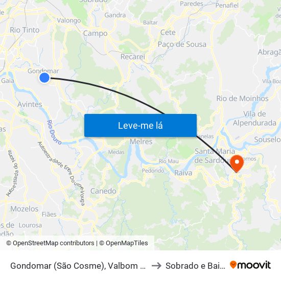 Gondomar (São Cosme), Valbom e Jovim to Sobrado e Bairros map