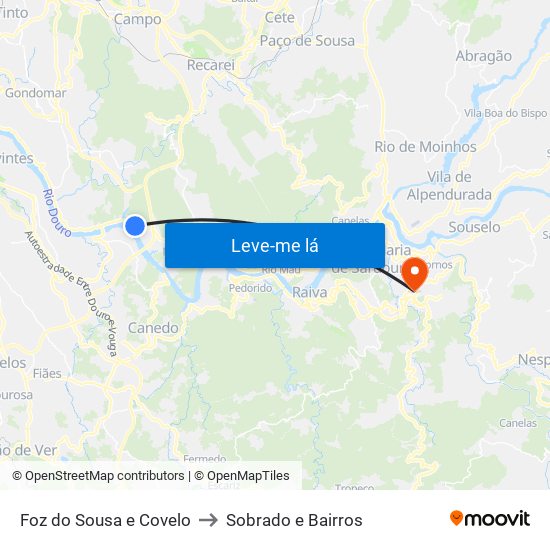 Foz do Sousa e Covelo to Sobrado e Bairros map