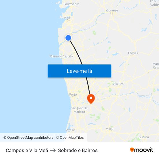 Campos e Vila Meã to Sobrado e Bairros map